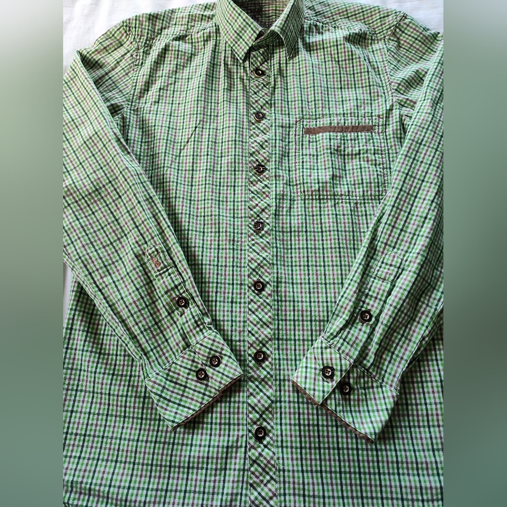 SPIETH & WENSKY Men's Button Up Shirt. Size Small (37/38) Long Adj. Sleeves.